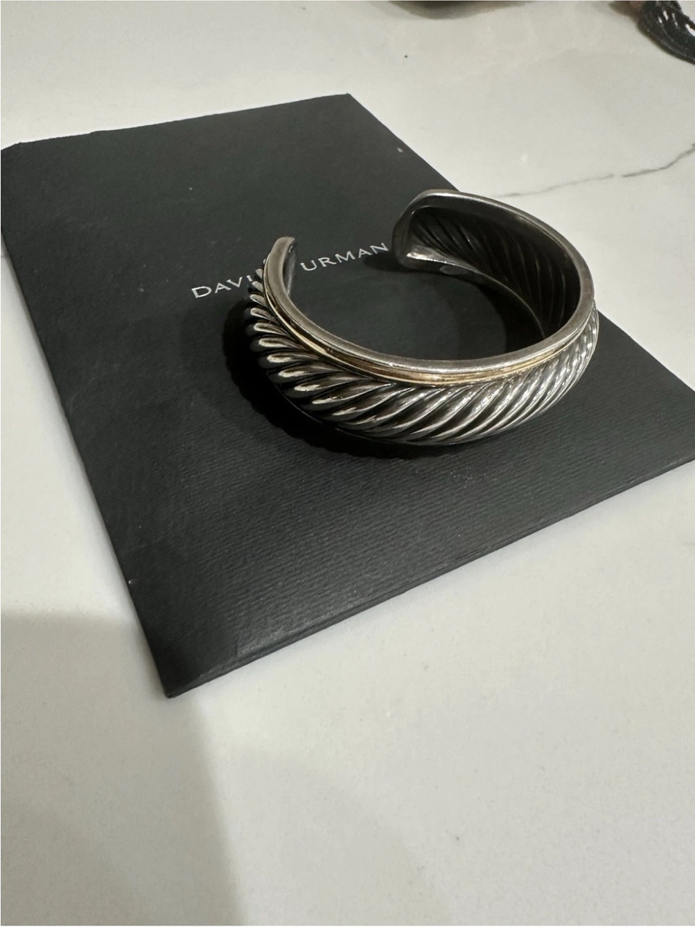 David Yurman Two-Tone Cable Cuff Bracelet - Silver & Gold